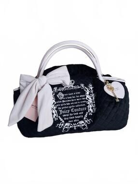 Juicy Couture Juicy Tale Bowler Bag Black Velour Purse NWT